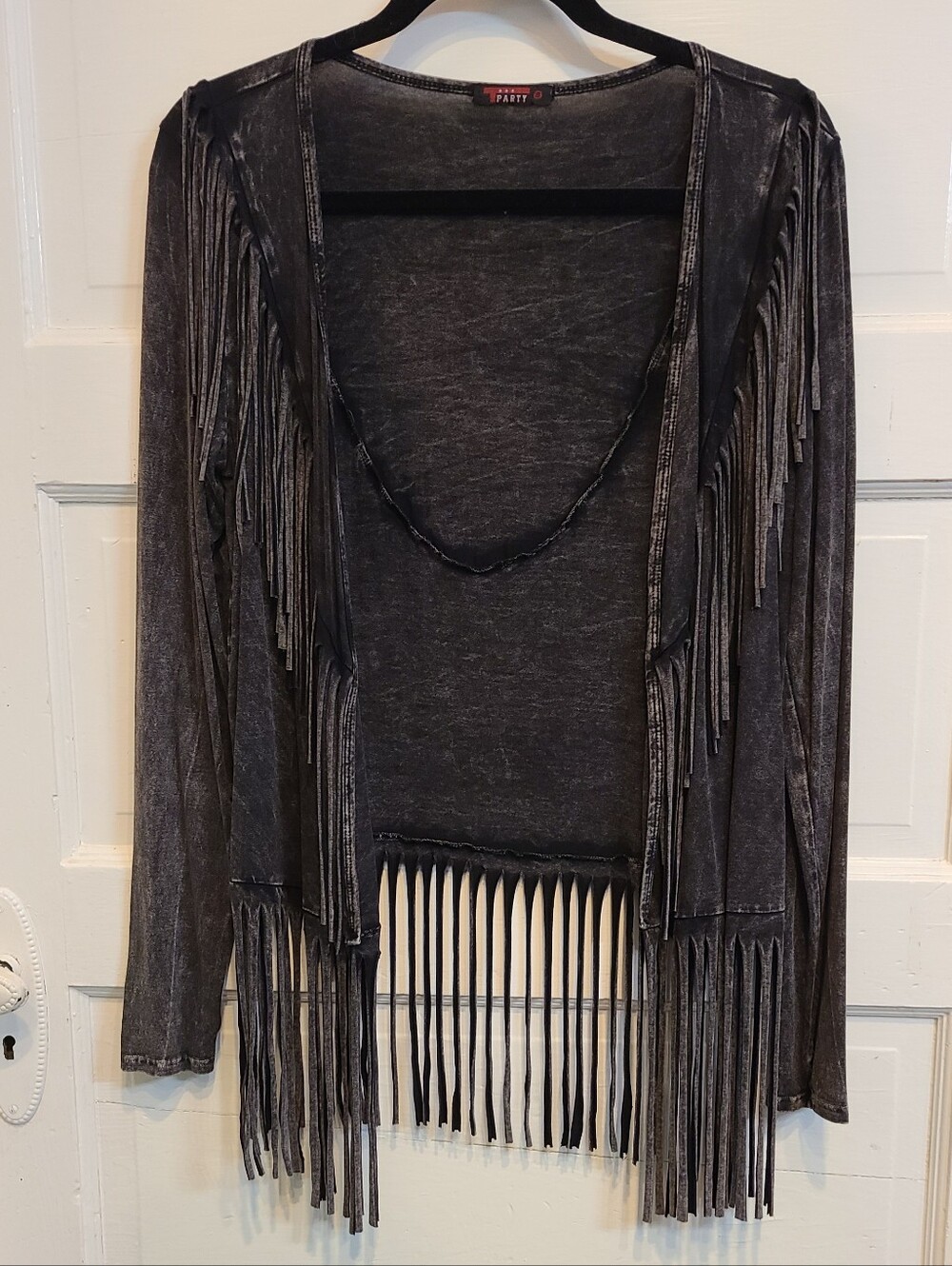 T Party Band Black And Grey Fringe Open-Front Women's Jacket